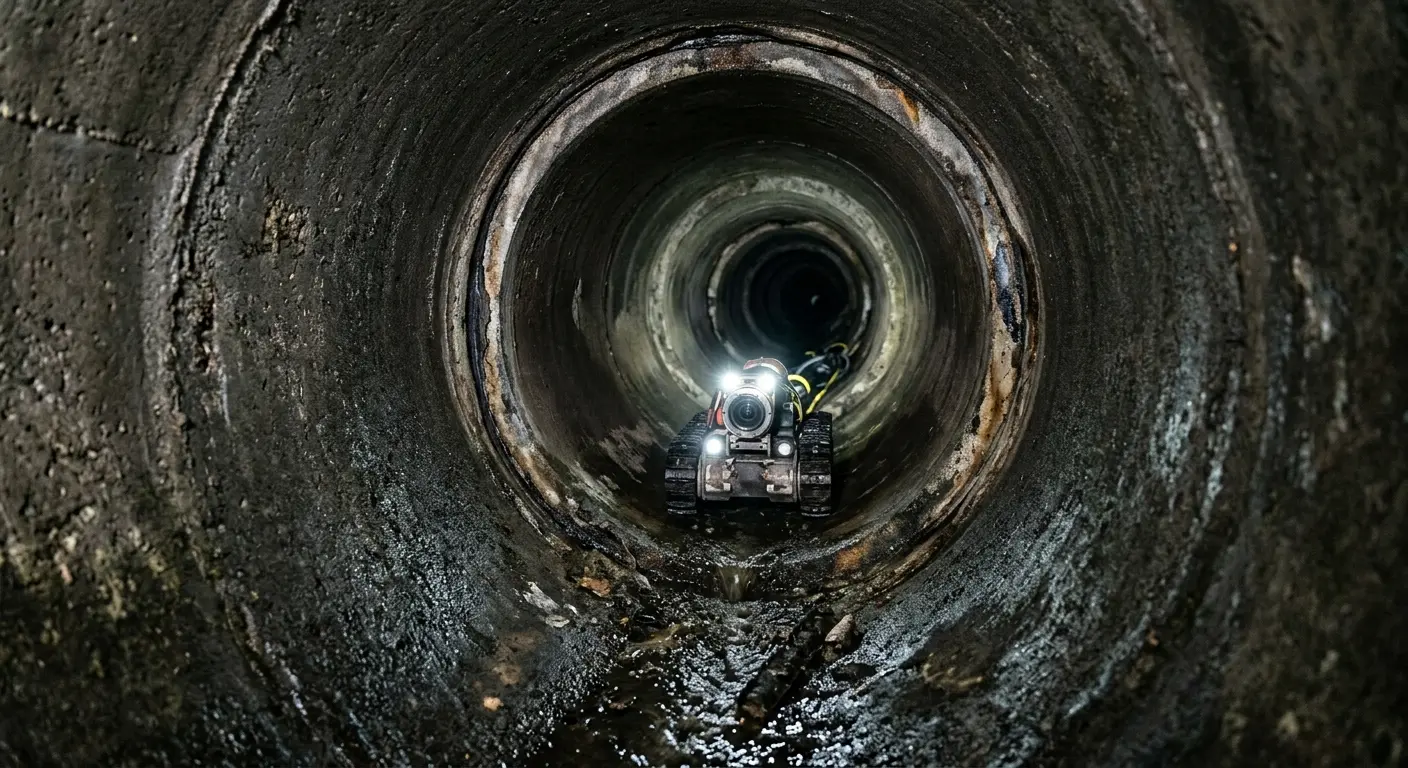 Robotic sewer camera inspecting pipe interior for Drain Snake Service in Riverside